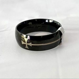 NEW!! Black Cross Ring/Band Comfort Fit Size: 12